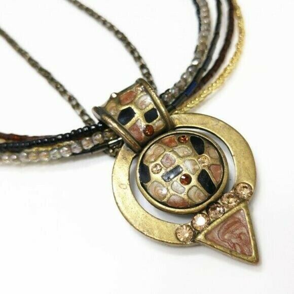 Chico's Enamel & Rhinestone Pendant Seed Bead Multistrand Necklace, 20 Inches - Picture 9 of 12